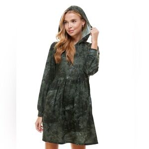 BEBOP Womens Long Sleeve Short Hoodie Drawstring Fit + Flare Dress